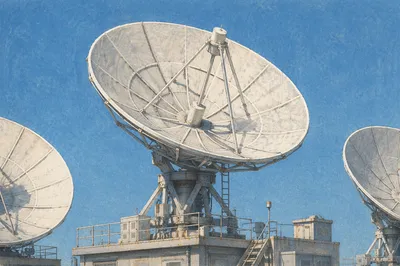 Satellite Dish Antenna Against Clear Blue Sky
