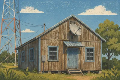 Rural Satellite Dish Under Clear Blue Sky