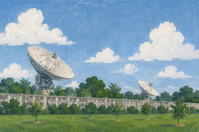 Satellite Dishes Under Expansive Blue Sky