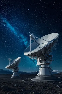 Satellite Dishes Under Starry Blue Sky