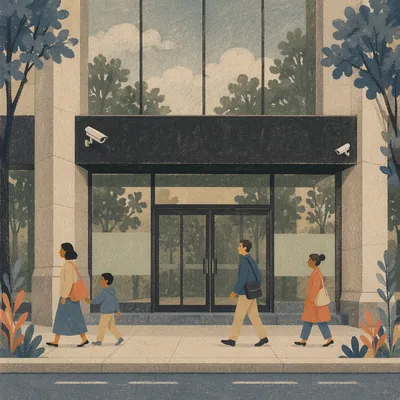 Urban Building Exterior With Security Cameras