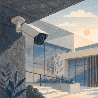 Modern Exterior Security Camera at Sunrise