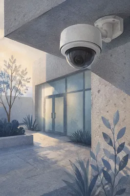 Modern Dome Security Camera on Exterior
