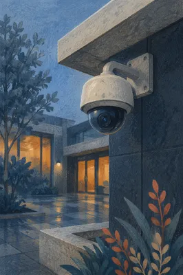 Modern Exterior Security Camera at Blue Hour