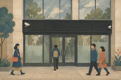 Urban Building Exterior With Security Cameras