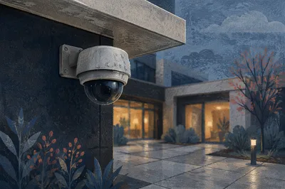 Modern Exterior Security Camera at Blue Hour