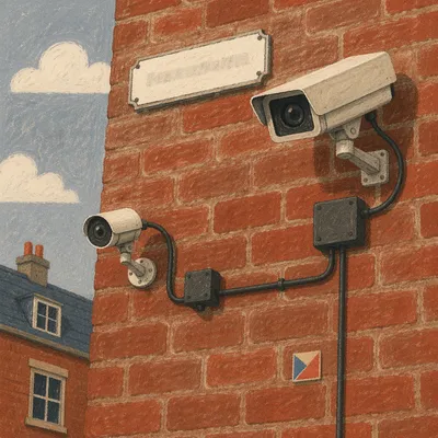 Urban Brick Wall Surveillance Cameras
