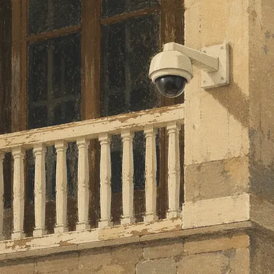 Dome Security Camera on Weathered Building Wall