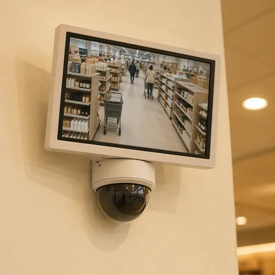 Wall Mounted CCTV Monitor and Dome Camera