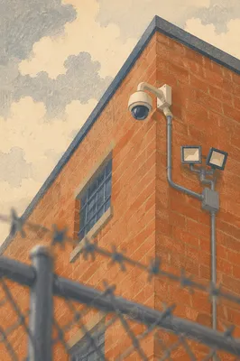 Dome Security Camera on Brick Building