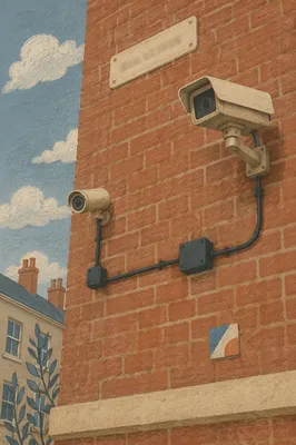 Urban Brick Wall Surveillance Cameras