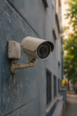 Security Camera on Blue Gray Building Wall