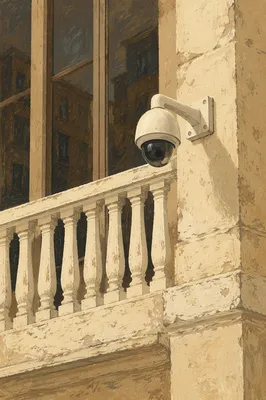 Dome Security Camera on Weathered Building Wall