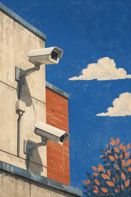 Urban Security Cameras Against Blue Sky