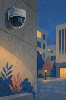 Blue Hour Security Camera on Concrete Wall