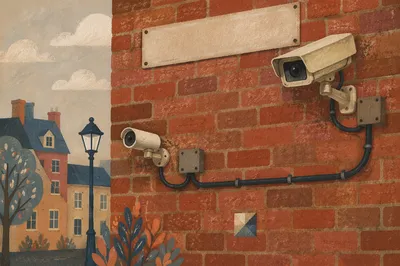 Urban Brick Wall Surveillance Cameras