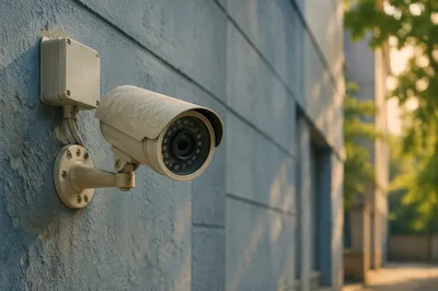 Building Wall Security Camera Surveillance Closeup