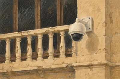 Exterior Dome Security Camera on Urban Wall