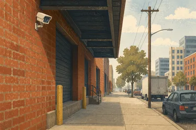 Urban Security Camera on Brick Building