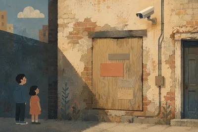 Urban Security Camera on Weathered Brick Wall