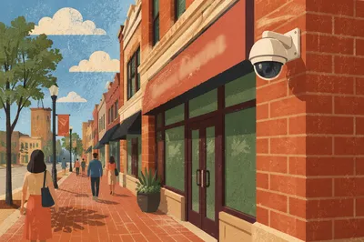 Security Camera on Brick Building Wall