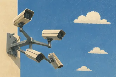 Outdoor Security Cameras Against Blue Sky