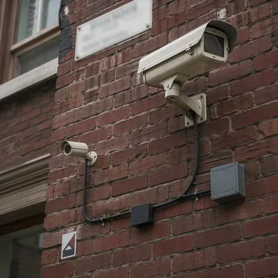 Urban Brick Wall Surveillance Cameras