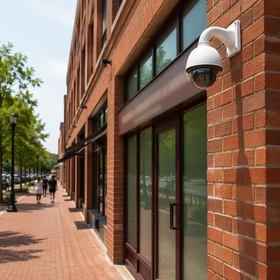 Dome Security Camera on Brick Building
