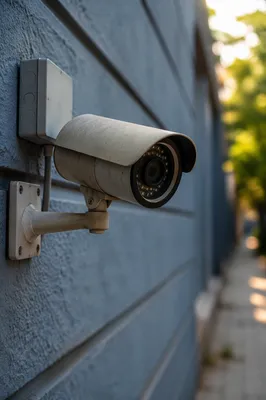 Bullet Security Camera on Blue Gray Wall