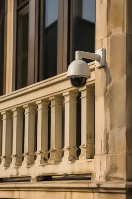 Dome Security Camera on Urban Building Wall