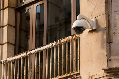 Dome Security Camera on Urban Building Wall