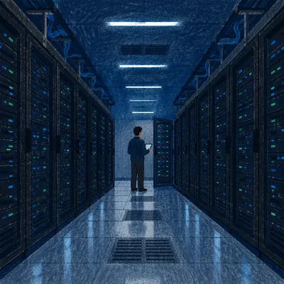 Futuristic Server Room with Blinking Lights