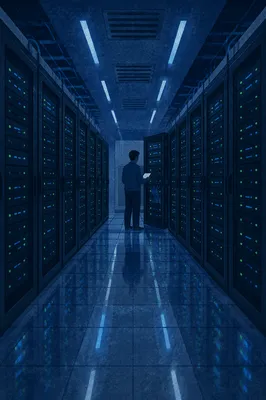 Futuristic Server Room with Blinking Lights