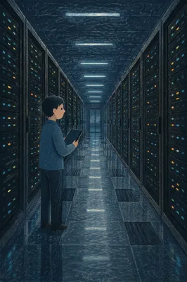 Modern Server Room with Blinking Lights
