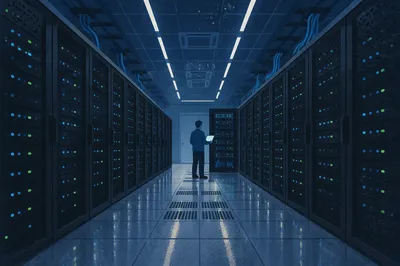 Futuristic Server Room with Blinking Lights