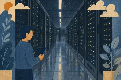 Modern Server Room with Blinking Lights
