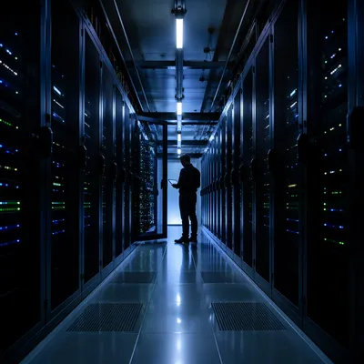 Futuristic Server Room with Blinking Lights
