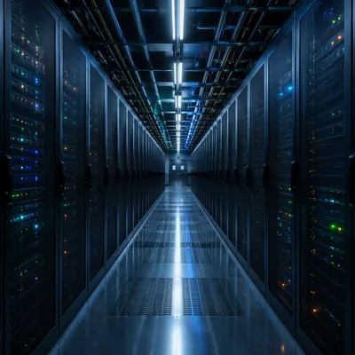 Modern Server Room with Blinking Lights