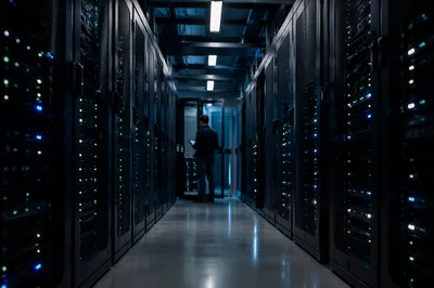 Futuristic Server Room with Blinking Lights