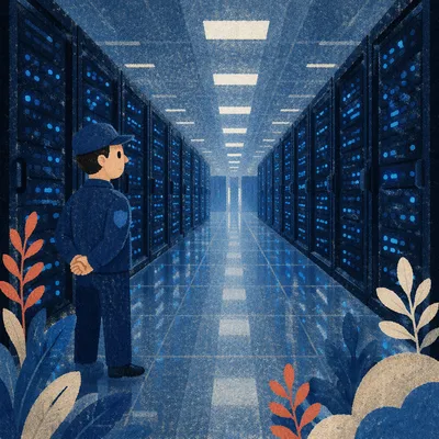 Blue Lit Server Room Aisle