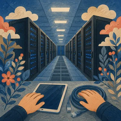 Blue Lit Data Center Technology Stewardship