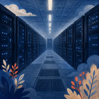 Blue Lit Server Room Technology Aisle