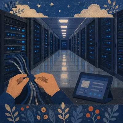Blue Lit Data Center Server Room
