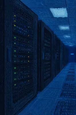 Blue Lit Data Center Server Aisle