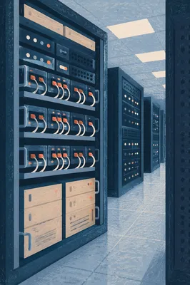 Blue Lit Data Center Server Aisle