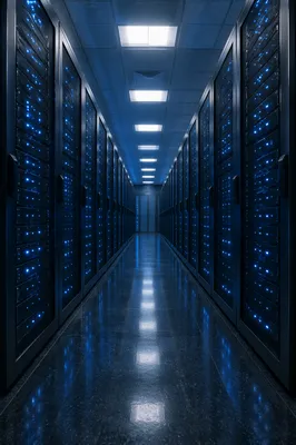 Blue Lit Server Room Perspective