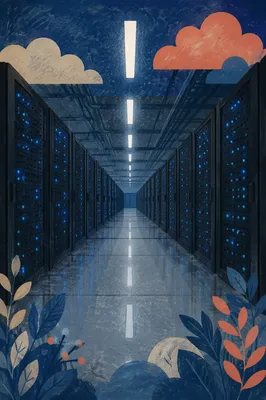 Blue Lit Data Center Server Aisle