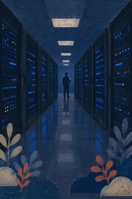 Blue Lit Server Room at Night