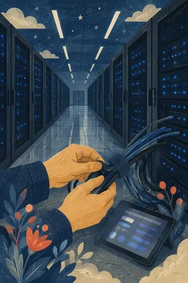 Blue Lit Server Room Connection