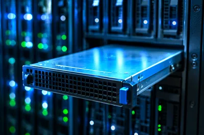 Blue Lit Server Blade in Data Center